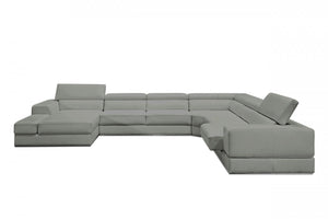 Divani Casa Pella - Luxurious Italian Leather U-Shaped Sectional Sofa with Adjustable Headrests