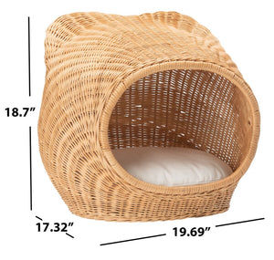 Toru Cat Bed with Plush Cushion - Chic Rattan Design in Natural Honey for Your Feline Royalty!