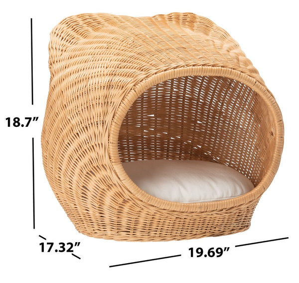 Toru Cat Bed with Plush Cushion - Chic Rattan Design in Natural Honey for Your Feline Royalty!