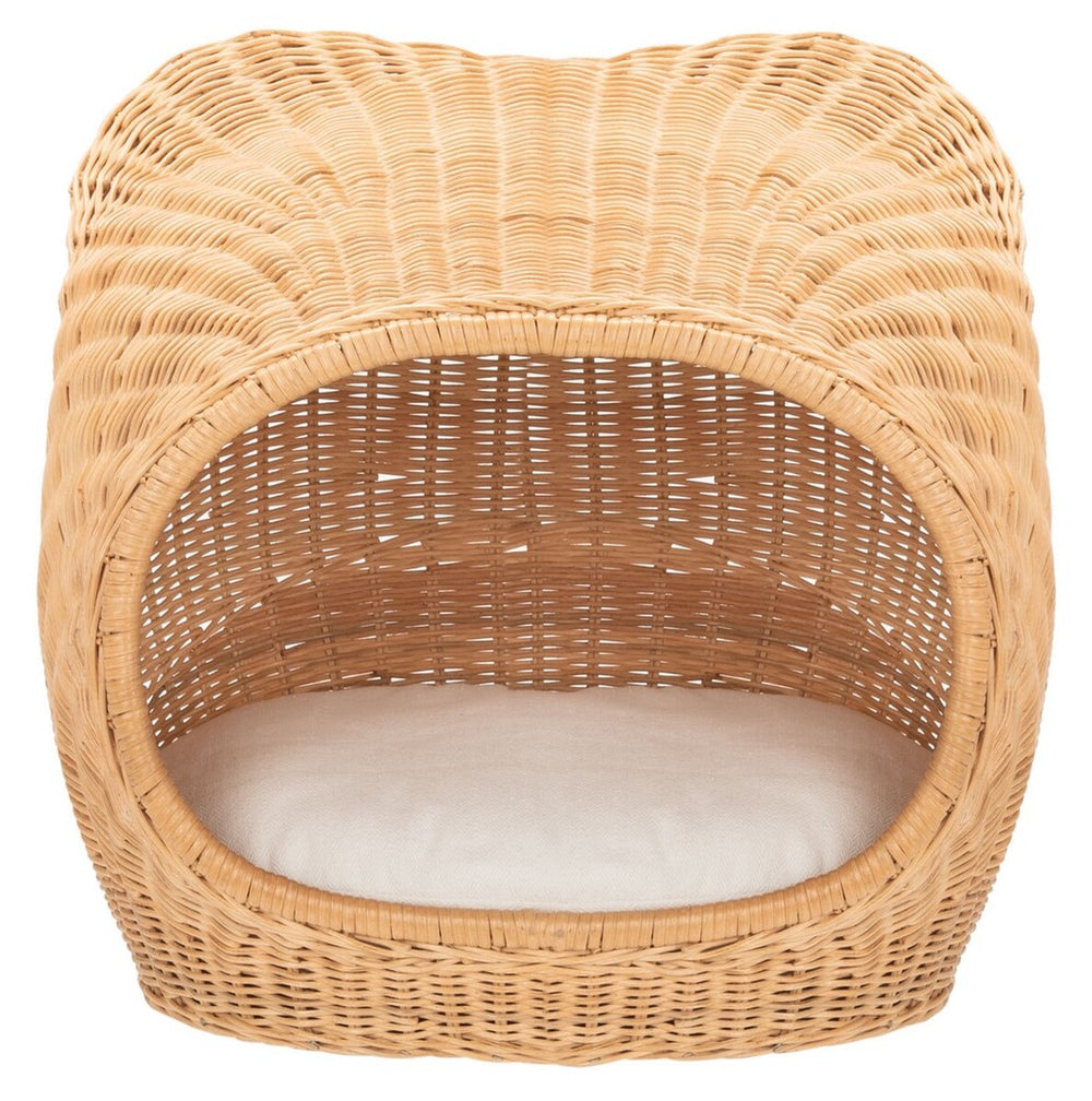 Toru Cat Bed with Plush Cushion - Chic Rattan Design in Natural Honey for Your Feline Royalty!