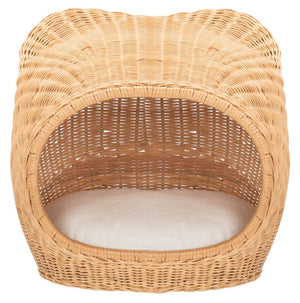 Toru Cat Bed with Plush Cushion - Chic Rattan Design in Natural Honey for Your Feline Royalty!