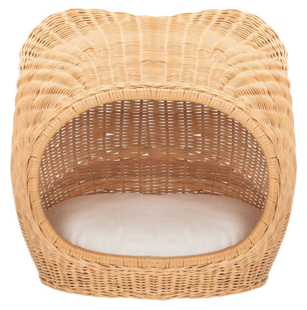 Toru Cat Bed with Plush Cushion - Chic Rattan Design in Natural Honey for Your Feline Royalty!