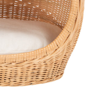 Toru Cat Bed with Plush Cushion - Chic Rattan Design in Natural Honey for Your Feline Royalty!