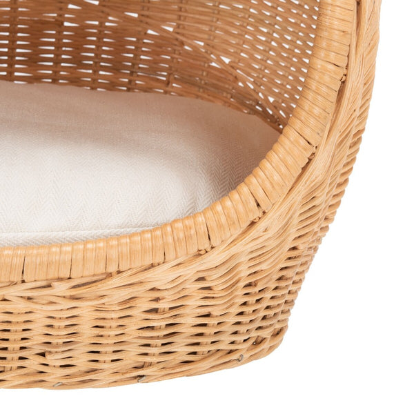Toru Cat Bed with Plush Cushion - Chic Rattan Design in Natural Honey for Your Feline Royalty!