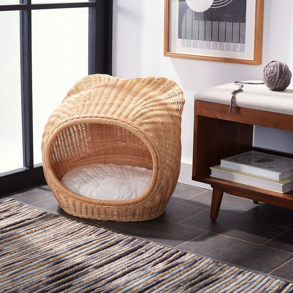 Toru Cat Bed with Plush Cushion - Chic Rattan Design in Natural Honey for Your Feline Royalty!
