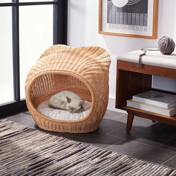 Toru Cat Bed with Plush Cushion - Chic Rattan Design in Natural Honey for Your Feline Royalty!