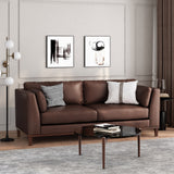 Warbler Contemporary Faux Leather Upholstered 3 Seater Sofa, Dark Brown and Espresso Noble House