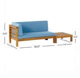 Oana Outdoor Acacia Wood Left Arm Loveseat and Coffee Table Set with Cushion, Teak and Blue Noble House