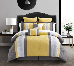 Livingston Comforter Set King Size – 8 Piece – Yellow Grey