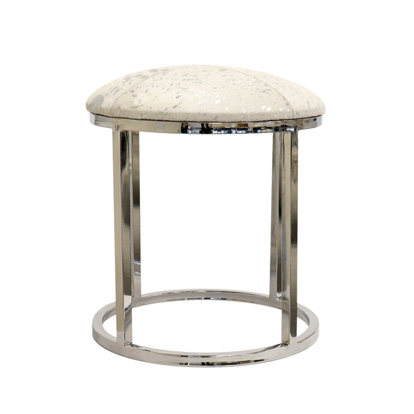 Pasargad Safari Cowhide Silver Stool with Steel Legs PGN-1316-PASARGAD