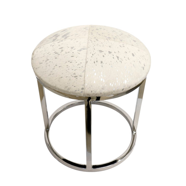 Pasargad Safari Cowhide Silver Stool with Steel Legs PGN-1316-PASARGAD