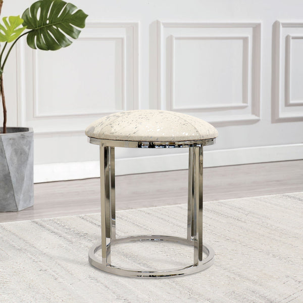 Pasargad Safari Cowhide Silver Stool with Steel Legs PGN-1316-PASARGAD