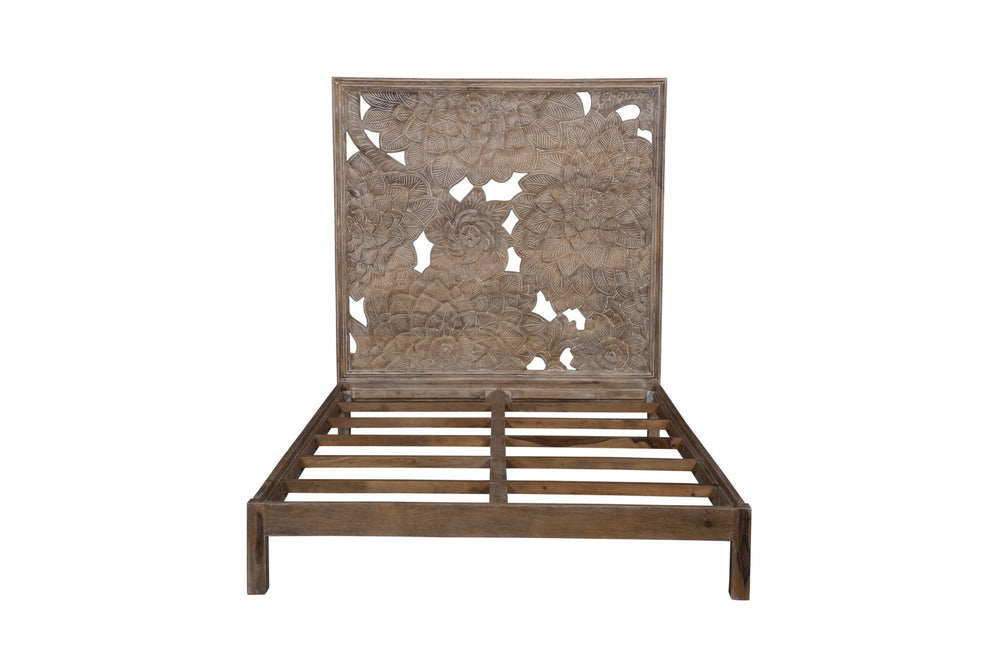 Porter Designs Dahlia Hand Carved Motif Queen Vintage Bed Brown 04-196-15-8436-KIT