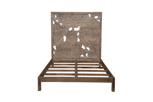 Porter Designs Dahlia Hand Carved Motif Queen Vintage Bed Brown 04-196-15-8436-KIT