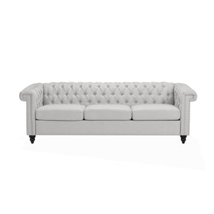 Parkhurst Tufted Chesterfield Fabric 3 Seater Sofa, Pebble Gray and Dark Brown Noble House