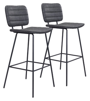 Zuo Modern Boston 100% Polyurethane, Plywood, Steel Modern Commercial Grade Barstool Set - Set of 2 Vintage Black, Black 100% Polyurethane, Plywood, Steel