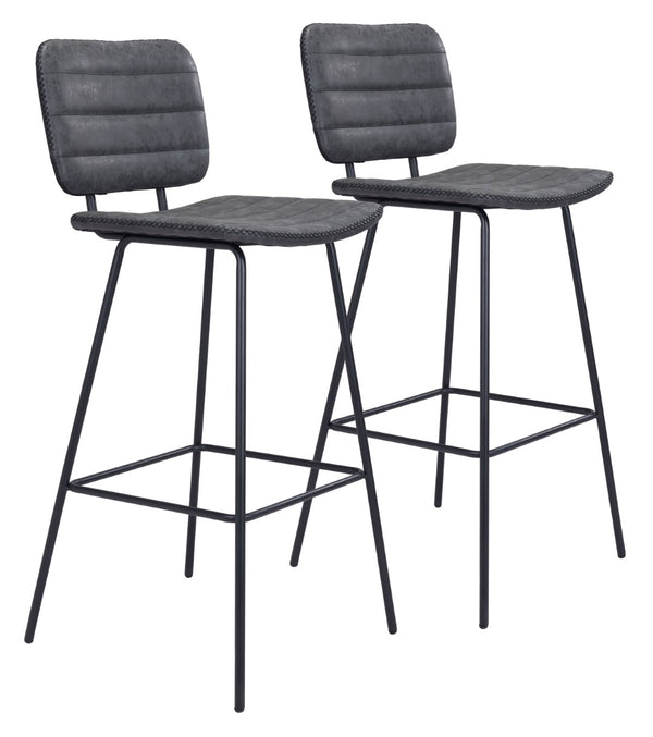 Zuo Modern Boston 100% Polyurethane, Plywood, Steel Modern Commercial Grade Barstool Set - Set of 2 Vintage Black, Black 100% Polyurethane, Plywood, Steel