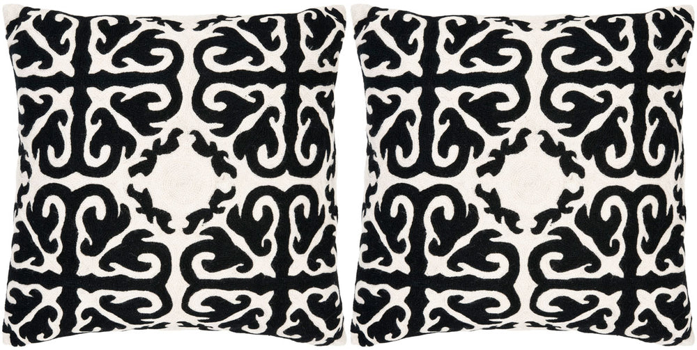 Safavieh Moroccan  Pillow -Set Of 2 Black Wicked 100% Cotton Canvas [Hand Stitched Embroidery] PIL100B-2222-SET2