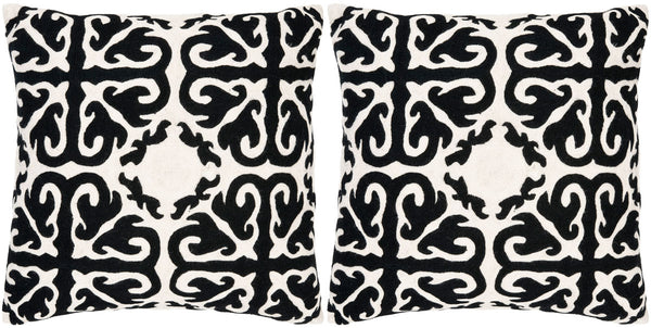 Safavieh Moroccan  Pillow -Set Of 2 Black Wicked 100% Cotton Canvas [Hand Stitched Embroidery] PIL100B-2222-SET2