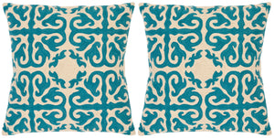 Safavieh Moroccan  Pillow -Set Of 2 Blue Rain 100% Cotton Canvas [Hand Stitched Embroidery] PIL100C-2222-SET2