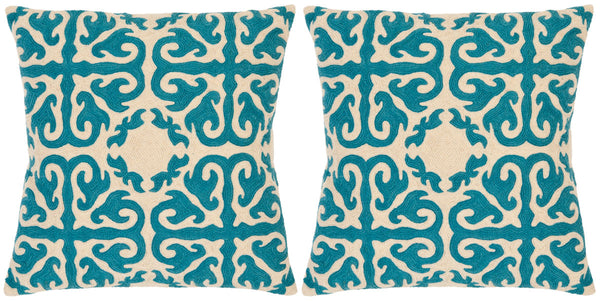 Safavieh Moroccan  Pillow -Set Of 2 Blue Rain 100% Cotton Canvas [Hand Stitched Embroidery] PIL100C-2222-SET2