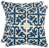Safavieh - Set of 2 - Moroccan Pillow Chainstitch 22" Navy Blue Cotton Canvas Button Closure Fiberfill PIL100E-2222-SET2 683726674832
