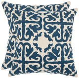 Safavieh Moroccan  Pillow -Set Of 2 Navy Blue 100% Cotton Canvas [Hand Stitched Embroidery] PIL100E-1818-SET2