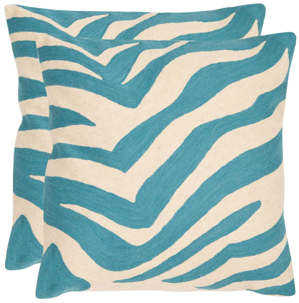 Safavieh Urban Spice  Pillow -Set Of 2 Blue Rain 100% Cotton Canvas [Hand Stitched Embroidery] PIL101C-2222-SET2