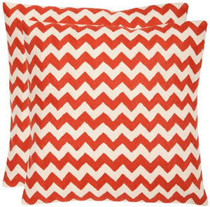 Safavieh - Set of 2 - Tealea Pillow Striped Chainstitch 22" Orange Sunburst Cotton Canvas Button Closure Fiberfill PIL102A-2222-SET2 683726410072