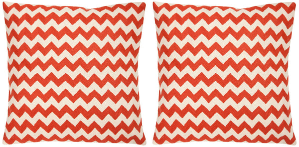 Safavieh - Set of 2 - Tealea Pillow Striped Chainstitch 22" Orange Sunburst Cotton Canvas Button Closure Fiberfill PIL102A-2222-SET2 683726410072