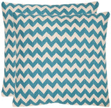 Safavieh - Set of 2 - Tealea Pillow Striped Chainstitch 22" Blue Rain Cotton Canvas Button Closure Fiberfill PIL102C-2222-SET2 683726410102