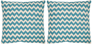 Safavieh - Set of 2 - Tealea Pillow Striped Chainstitch 22" Blue Rain Cotton Canvas Button Closure Fiberfill PIL102C-2222-SET2 683726410102