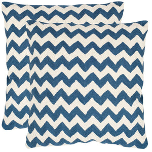 Safavieh - Set of 2 - Tealea Pillow Striped Chainstitch 22" Navy Blue Cotton Canvas Button Closure Fiberfill PIL102E-2222-SET2 683726676652