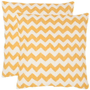 Safavieh - Set of 2 - Tealea Pillow Striped Chainstitch 22" Mustard Cotton Canvas Button Closure Fiberfill PIL102F-2222-SET2 683726676720