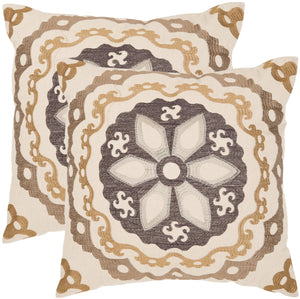 Safavieh Thea  Pillow -Set Of 2 Taupe / Gold 60% Linen 40% Cotton PIL163A-2424-SET2