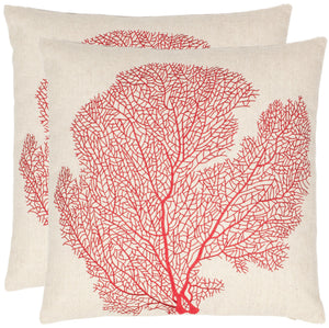 Safavieh Spice Fan Coral  Pillow -Set Of 2 Beach Red 30% Linen + 70% Cotton PIL829A-2222-SET2