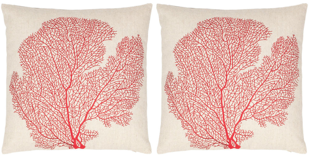Safavieh Spice Fan Coral  Pillow -Set Of 2 Beach Red 30% Linen + 70% Cotton PIL829A-2222-SET2