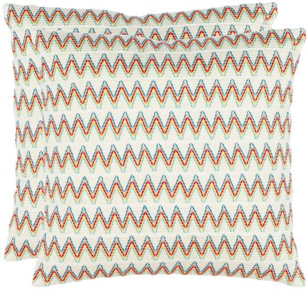 Amelia Decorative Pillow Set of 2 - Cheerful Zigzag Stripes in Light Blue, Red, and Yellow