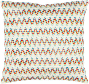 Amelia Decorative Pillow Set of 2 - Cheerful Zigzag Stripes in Light Blue, Red, and Yellow