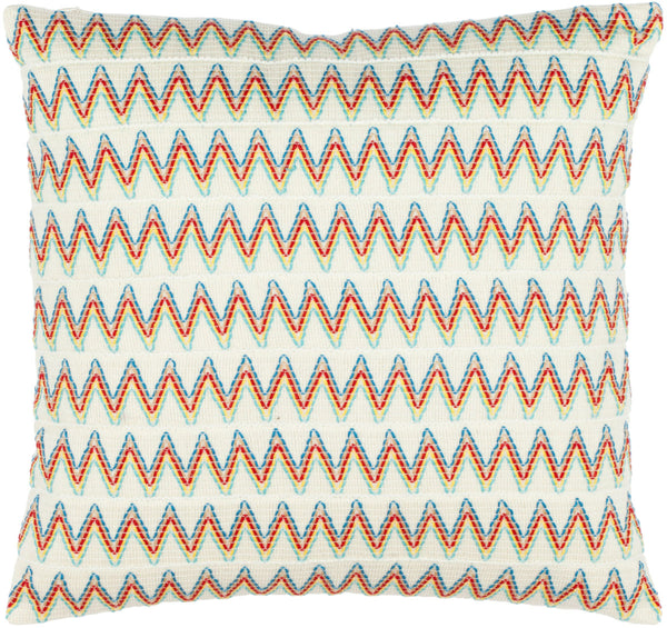 Amelia Decorative Pillow Set of 2 - Cheerful Zigzag Stripes in Light Blue, Red, and Yellow
