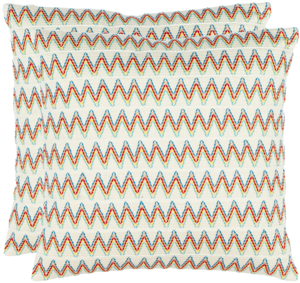 Amelia Decorative Pillow Set of 2 - Cheerful Zigzag Stripes in Light Blue, Red, and Yellow