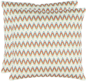 Amelia Decorative Pillow Set of 2 - Cheerful Zigzag Stripes in Light Blue, Red, and Yellow