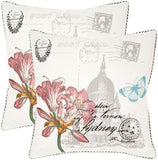 Safavieh - Set of 2 - Gloria Pillow Embroidered Florals 22" White Linen Cotton Hidden Zipper Feather PIL909A-2222-SET2 683726937616