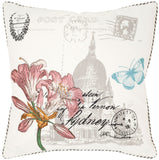 Safavieh - Set of 2 - Gloria Pillow Embroidered Florals 22" White Linen Cotton Hidden Zipper Feather PIL909A-2222-SET2 683726937616