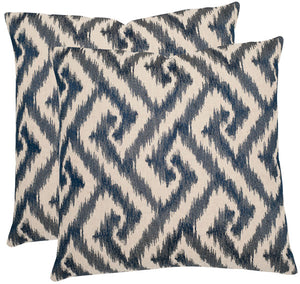 Safavieh - Set of 2 - Teddy Pillow Embroidered Geometric 22" Blue Linen Cotton Hidden Zipper Feather PIL915A-2222-SET2 683726938330