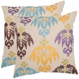 Safavieh - Set of 2 - Dina Pillow Embroidered 22" Multi Linen Cotton Hidden Zipper Feather PIL918B-2222-SET2 683726938552