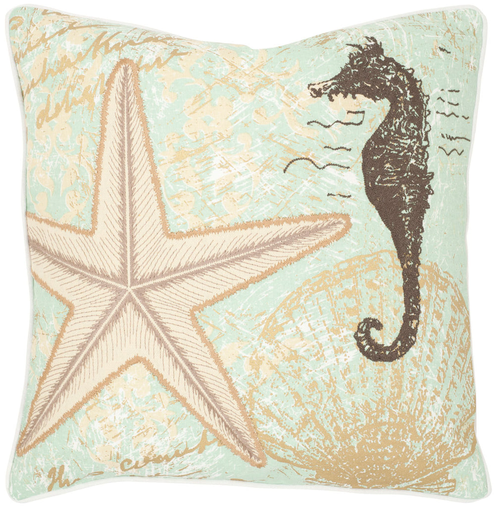Safavieh - Set of 2 - Lauren Pillow Coastal 22" Seafoam and Green Linen Cotton Hidden Zipper Feather PIL921A-2222-SET2 683726938798