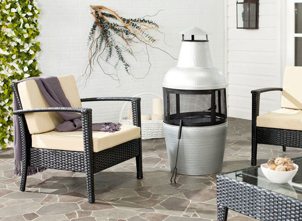 Safavieh Cartagena Chiminea Silver Black Hammered Iron PIT1001A 683726679585