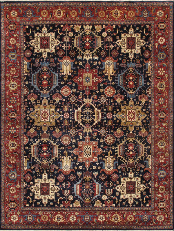 Pasargad Azerbaijan Collection Hand-Knotted Wool Area Rug , Navy PJFZ-56 8x10-PASARGAD
