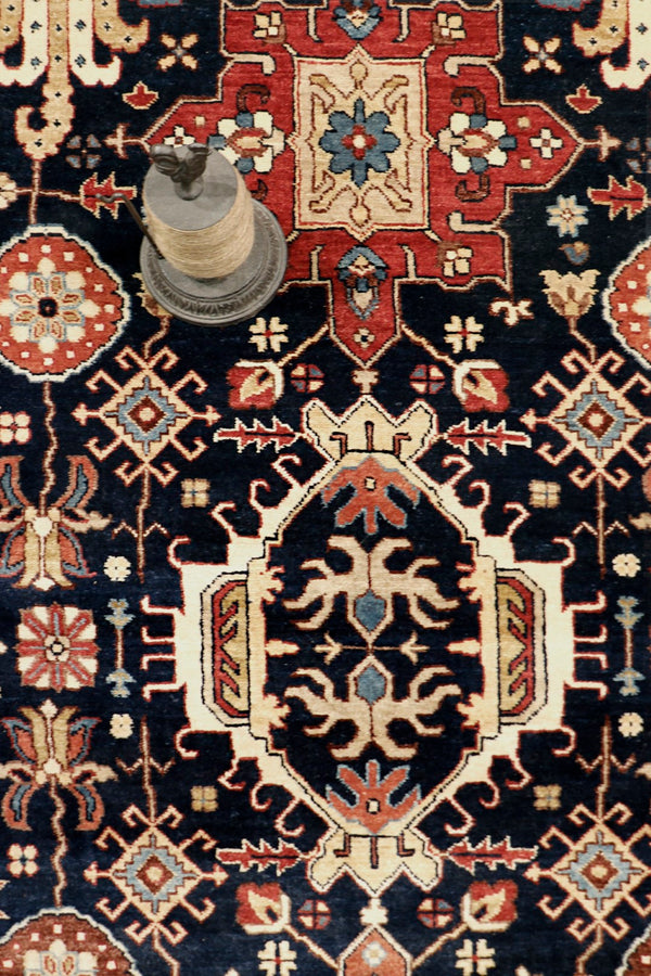 Pasargad Azerbaijan Collection Hand-Knotted Wool Area Rug , Navy PJFZ-56 9x12-PASARGAD